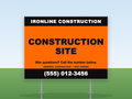 Construction yard sign with H-stake in grass — Construction Site ID design, 24x18 coroplast