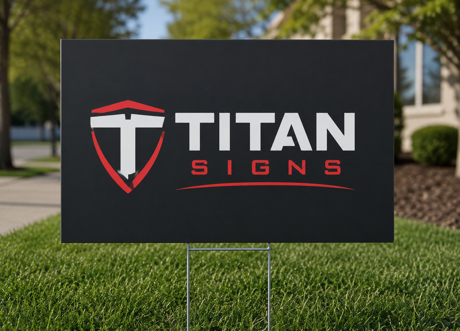 Titan Signs coroplast yard sign staked in a lawn
