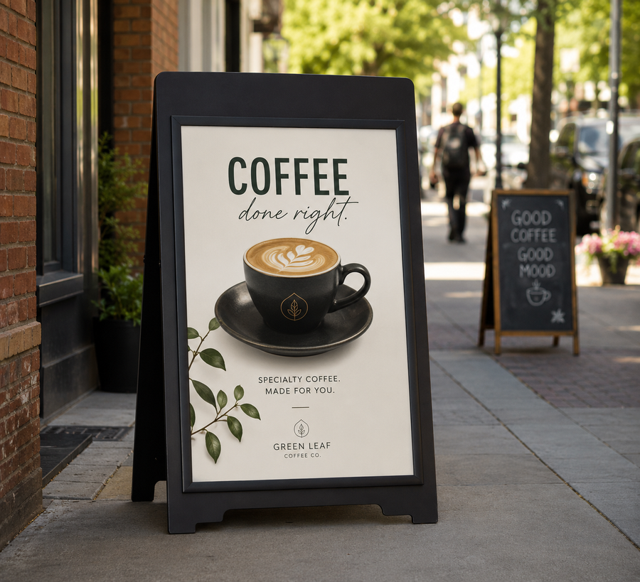 PVC board insert in a sidewalk A-frame sign