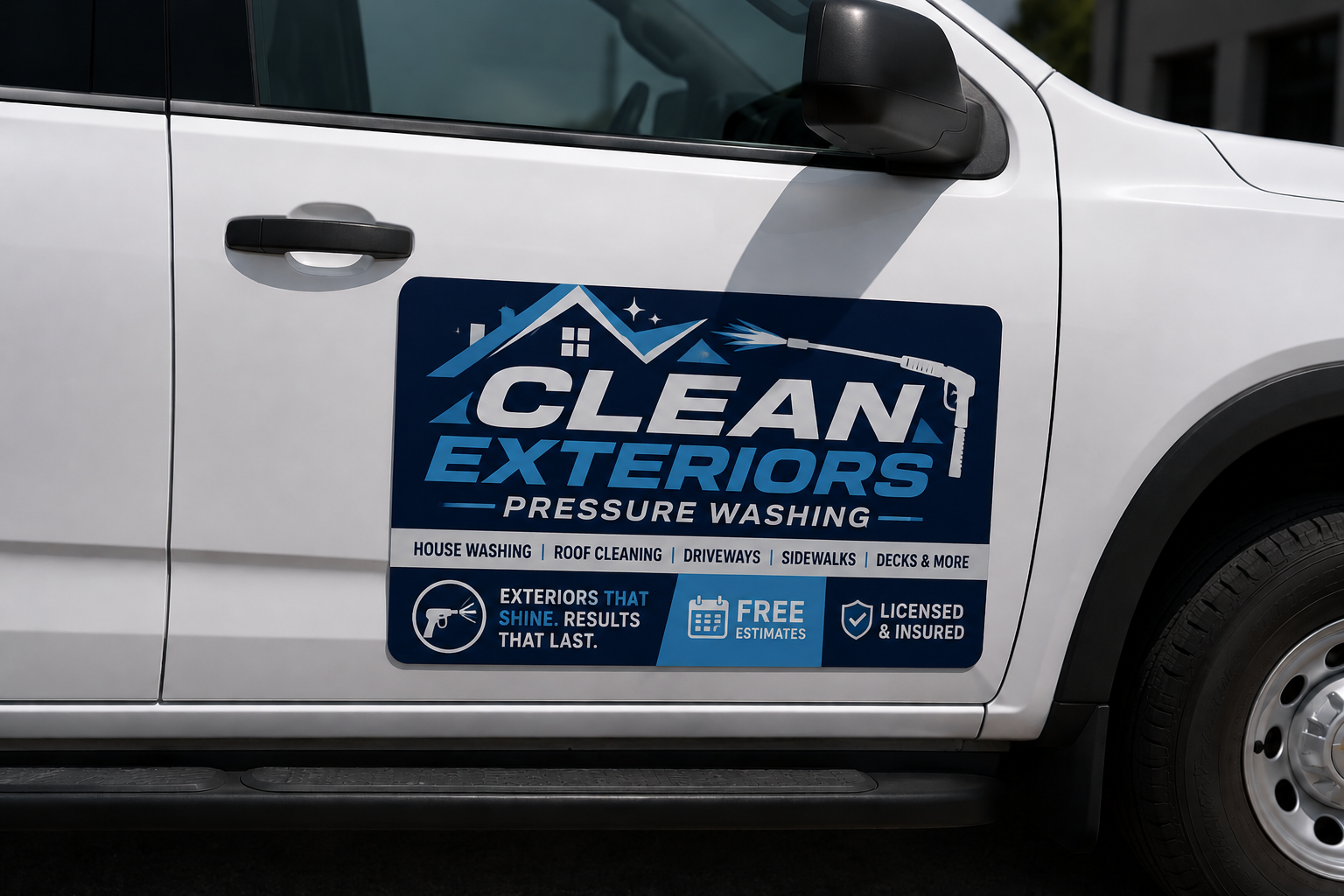 Vehicle magnet sign on a white truck door