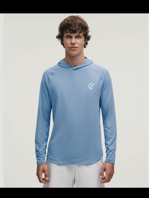 Verified Guys approved performance hooded tee — badge logo left chest