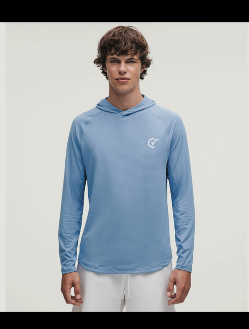 Verified Guys approved performance hooded tee — badge logo left chest
