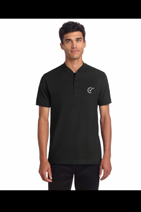Verified Guys approved black pique polo — badge logo left chest